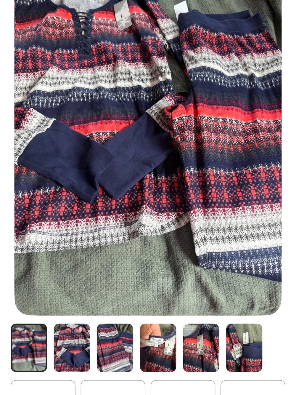 Splendid Navy, Red & White Fair Isle Thermal Pajama Set